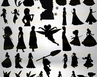 Princess Silhouettes SVG PNG Bundle: Cartoon Princess Designs (Digital Download)