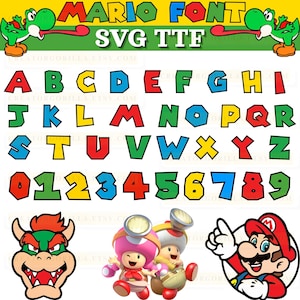 Super Mario Font Bundle SVG TTF Files, Personalized Mario Text, Super Mario Alphabet, Mario Custom Name, Mario Letters, Mario Numbers Svg