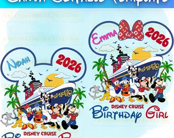 Cruise Vacation Birthday Canva Editable Template, Customizable Birthday Part Template, Mickey Mouse Custom Text, DIGITAL DOWNLOAD