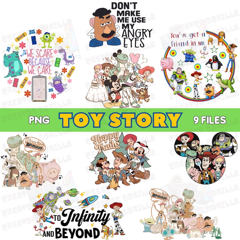 Toy Story Friends Png Bundle 9 Files,Toy Story Mickey Ears Png,To Infinity and Beyond Png,Buzz Lightyear,Mr. Potato Head,Sheriff Woody