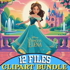 Princess Elena of Avalor PNG Bundle, 12 Clipart Files with Isabel Naomi Mateo Skylar Zuzo, Cartoon Princess Design, Crown and Castle