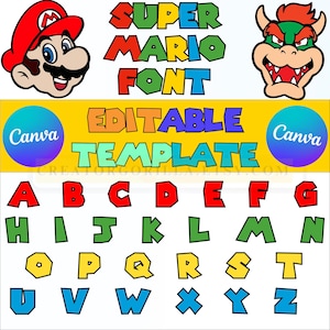 Super Mario Alphabet Canva Editable Template, Personalized Mario Text, Super Mario Letters Numbers Bundle ,Mario Template, Mario Custom Text