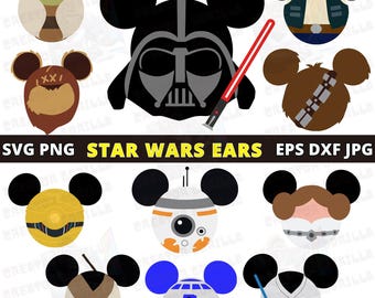 Star Wars Mickey Ears Svg Bundle 55 Files,Star Wars Mickey Head Svg,Star Wars Layered Bundle,Chewbacca,Darth Vader,Driod,Han Solo,Jedi,Leia
