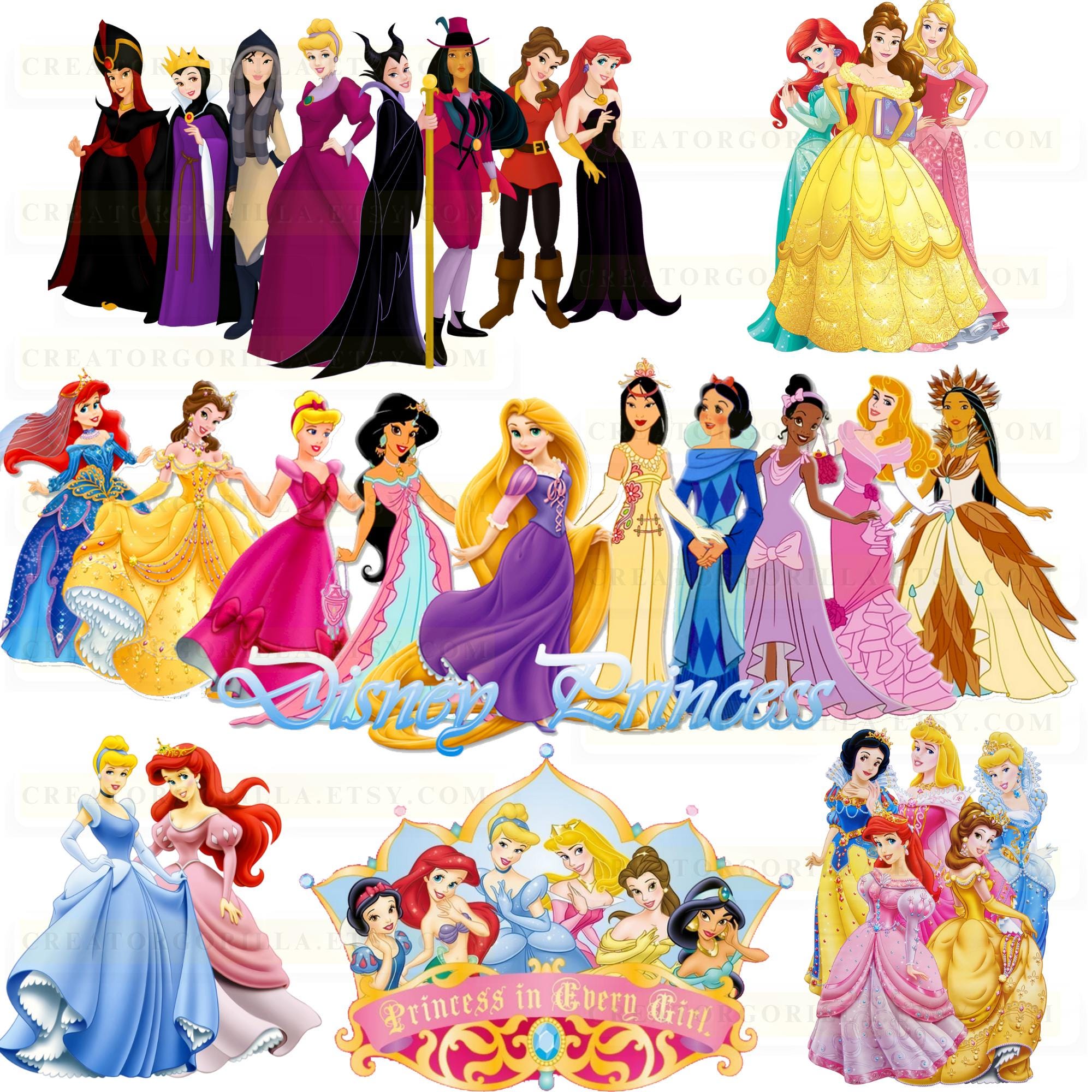 All Princesses Svg Png Bundle 70 Files, Cartoon Princess Silhouettes ...