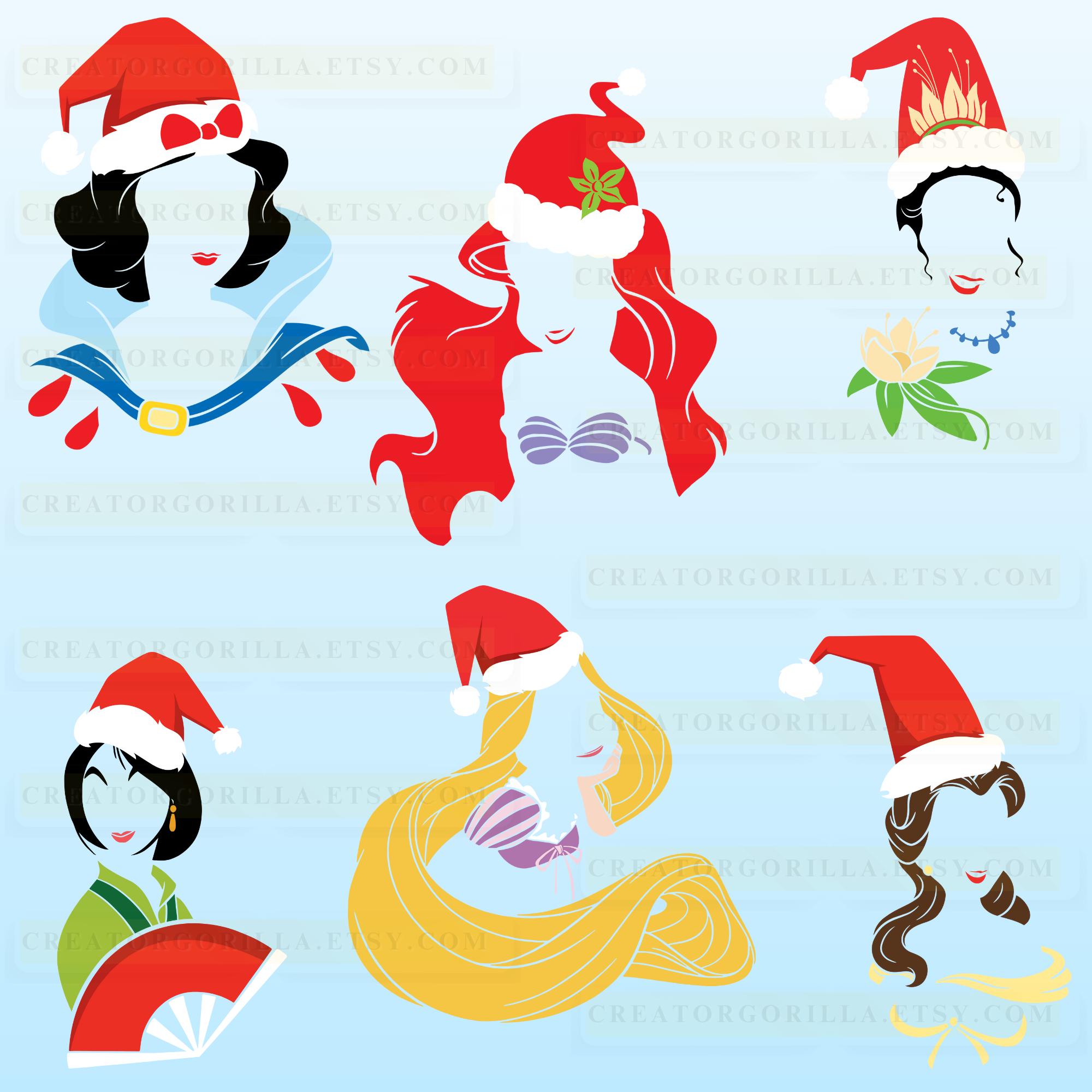 Cartoon Princess Christmas SVG PNG Bundle 44 Files, Princess Santa Hat ...