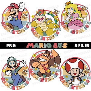 Made in the 80's Super Mario Characters Png Bundle,Old Mario Png,Vintage Mario Png,Retro Mario Png,Mario Family,Mario Friends,Mario Couple