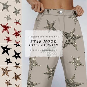 4 Seamless Star Pattern Bundle | Cosmic, Animal Print, Sequins | Commercial Use, Digital Paper, POD