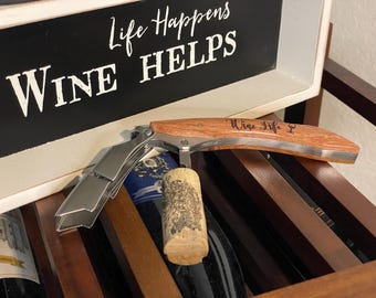 Personalized Corkscrew Wine Key with Long Rosewood Handle - Engraved Wine Opener Gift - Elegant Bar Tool