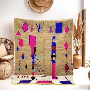 Moroccan Handmade rug ,Beni ourain style Morocco wool Berber Rug, modern rug, Hand woven rug, Azilal Berber style - colorful Rug Morocco