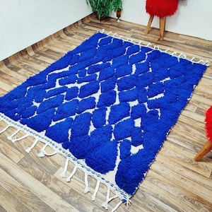 Blue Striped Handmade Shag Rug Living Room Large, Custom Tufted Rug Modern, Beaded Curtain Rug Colorful, Berber Rug 12x15, Unique Rug Hookin