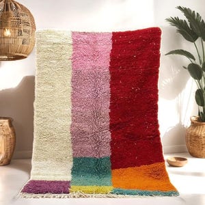 Moroccan Handmade rug ,Beni ourain style Morocco wool Berber Rug, modern rug, Hand woven rug, Azilal Berber style - colorful Rug Morocco