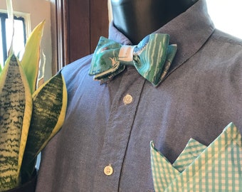 Mermaid Bow Tie and Gingham Pocket Square