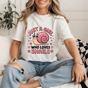 Just a Girl Who Loves Snails PNG, Cute Funny Snail Lover SVG for Women, Garden Nature Insects JPEG, Malacology Animal Gifts for Her, Unique
