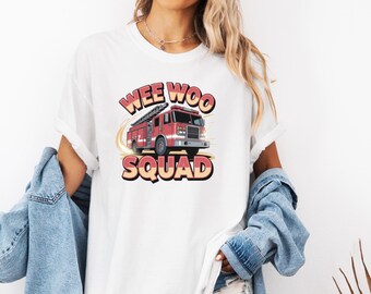 Wee Woo Squad Fire Truck PNG, Funny Firefighter SVG, Cute Fire Engine Kids Design JPEG, Fireman Humor Clipart Download, Rescue Truck Art
