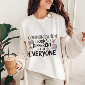 Communication Looks Different for Everyone Shirt, Speech Therapy T-Shirt, AAC Awareness Tee, SLPA Gift, SLP Apparel, Inclusive Speech Shirt