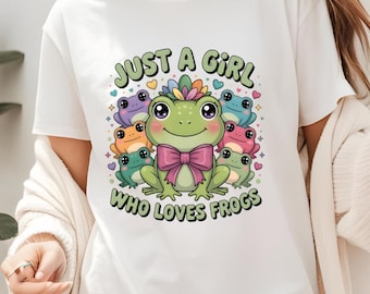 Just a Girl Who Loves Frogs PNG, Cute Colorful Frog SVG, Kawaii Animal JPEG, Funny Amphibian Gift for Women, Girls & Frog Lovers, Nature Dig