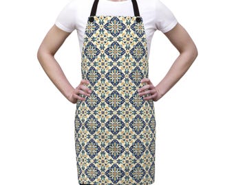 Tablier de chef méditerranéen, tablier de cuisine, tablier pour femme, tablier de cuisine mignon