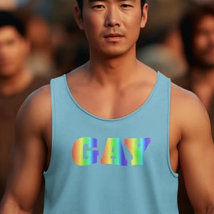 GAY Pride Tank Top, Bold Rainbow Gradient Gay Shirt, LGBTQ Festival Muscle Tee, Queer Summer Tank for Pride Parade, Twink Tank Top,
