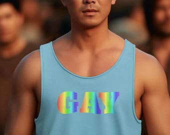 Rainbow Gradient GAY Pride Tank Top: LGBTQ Festival Muscle Tee