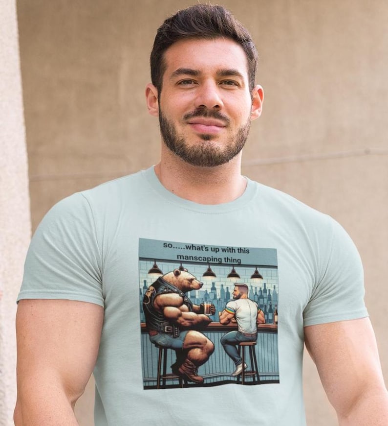 Funny Gay Bear Shirt, Hilarious Manscaping Talk, Bar Scene, LGBT Pride, Muscle Bear Tee, Retro Art, Gay Humor Gift image 9