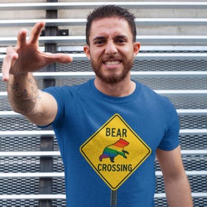 Gay Bear Pride T-Shirt | Funny Rainbow Bear Crossing Tee