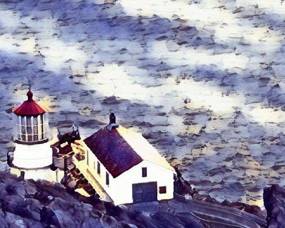Point Reyes Lighthouse, Watercolor Blues Print