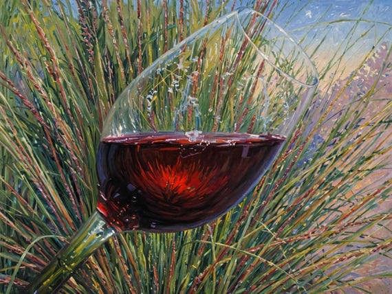 This whimsical wine art beautifully blends the glass's elegance with nature's carefree spirit.