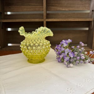 Vintage Fenton Hobnail Yellow Opalescent Rose Bowl Uranium/Vaseline