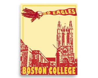 Boston College Eagles Poster - Vintage BC Wandkunst mit Gasson Hall, kastanienbraunem und goldenem Retro College Dekor, Alumni oder Wohnheim Geschenk