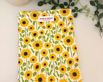 Padded Book Sleeve, Bee Print, Sunflower, Hearts, Gingham (Handmade)