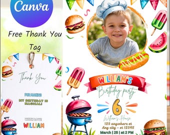 Backyard BBQ Birthday Invitation Template: Editable Grill Party Card (Printable)