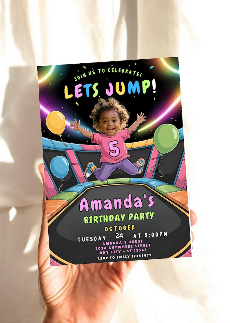 Trampoline Routine Card Trampoline Birthday Party Invitation: Editable Bounce Party Card - Etsy
