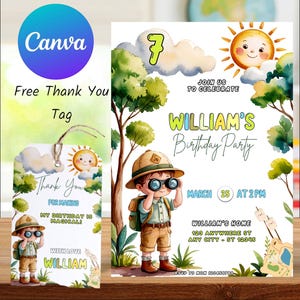 Invitation à une fête d'anniversaire de camping, anniversaire de camp modifiable, thème explorateur en plein air, anniversaire aventure pour garçon, imprimable, toile, aventure dans la forêt