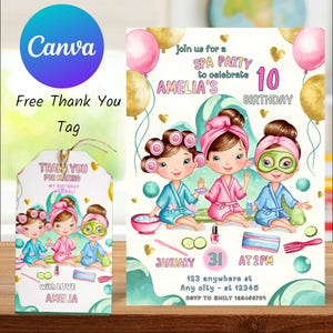 Spa Birthday Invitation, Editable Girls Party Invite, Spa Day Birthday Card, Digital Download