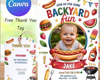Backyard BBQ Birthday Invitation: Hot Dog Theme (Printable)