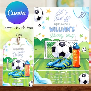 Invitación de cumpleaños de fútbol, invitación editable para fiesta infantil, descarga digital con temática deportiva