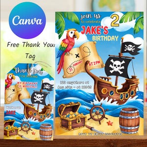 Invitation d'anniversaire pirate, thème de la carte au Trésor, 2e anniversaire des garçons, invitation de fête modifiable, téléchargement imprimable, carte d'anniversaire bricolage