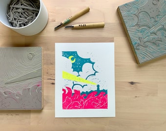 Storm Limited Edition Hand-carved Lino Print