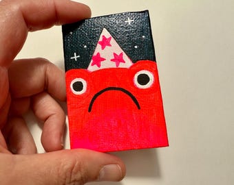 Original Grumpy Frog Acrylic Mini Painting on 2x3" Canvas with Magnet