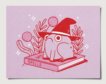 Grumpy Frog Witch Art Print: Pinkoween Halloween Decor