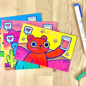 Juego de 4 postales "Osos Cerveceros" / Papelería / Impresión de 4x6 (Decoración de pared pequeña)
