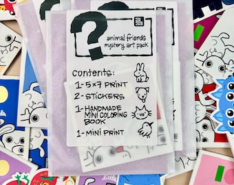 Animal Friends Mystery Art Pack featuring stickers, coloring book, AND prints!
