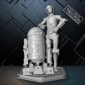 R2D2 i C3PO Star Wars 3D STL File | Bardzo szczegółowe modele do druku 3D | Kultowy Robot Duo Pliki cyfrowe do żywicy i FDM | Pliki FanArt STL