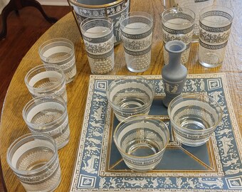 Vintage Jeannette Patrician Glass Set: Tumblers, Garnish Bowl