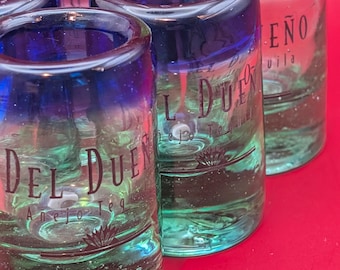Juego de 6 vasos de chupito de tequila Del Dueno Añejo: azul verde Ombre Heavy Barware
