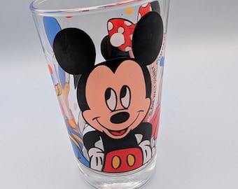 Vintage Anchor Hocking Disney Glass | 8 oz Tumbler | Mickey, Minnie & Donald | 1980s Collector Glassware