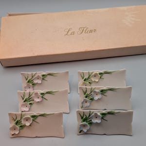 Portatarjetas vintage de porcelana japonesa La Fleur - Juego de 6 / Elegancia floral / Caja original / Estilo n.° 204