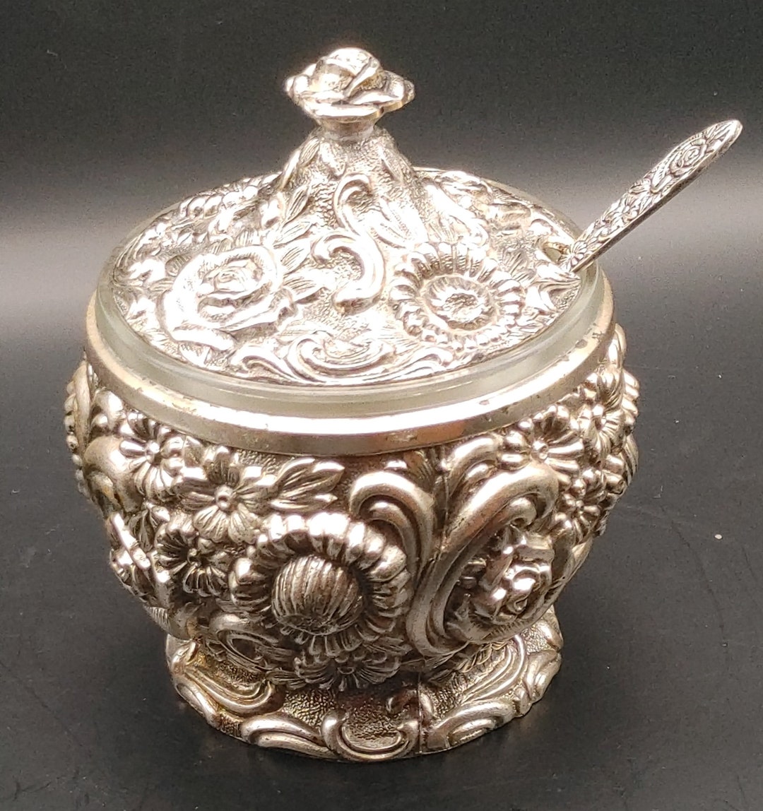 【5本セット売り】標本瓶 Harrison Fisher HF-0918 Silver-plated Floral Sugar Bowl With