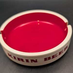 Vintage Kirin Beer Ceramic Advertising Ashtray Red & White Sakura Made in Japan