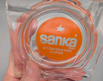 Cendrier publicitaire vintage pour café Sanka - 97 % sans caféine - objet de collection en verre Mid-Century